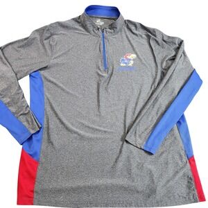 Kansas Jayhawks Jacket Mens XL Gray NCAA Basketball Colosseum 1/4 Zip Pullover